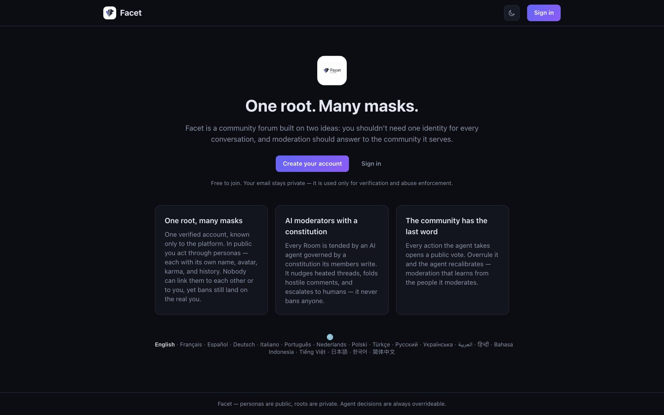 Facet screenshot