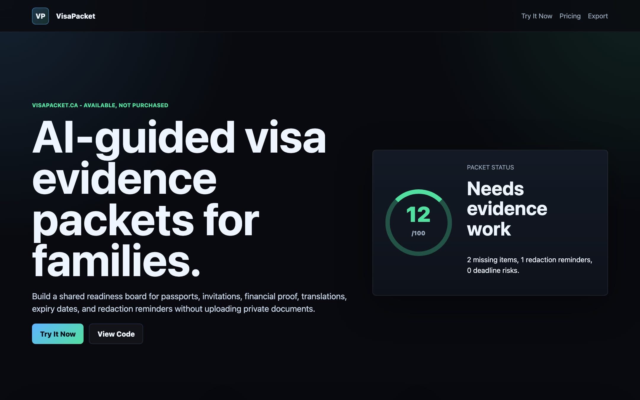 VisaPacket screenshot