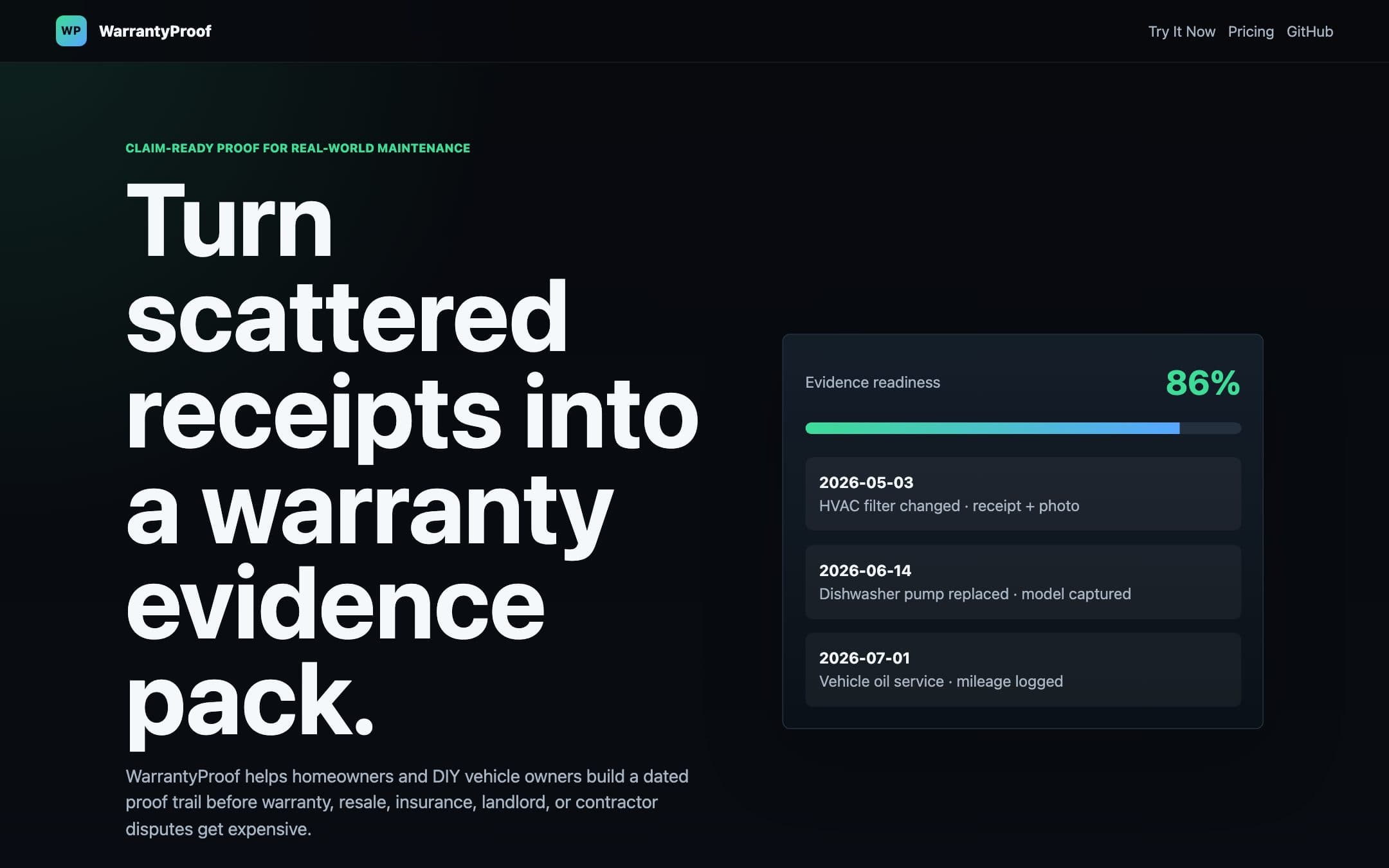 WarrantyProof screenshot